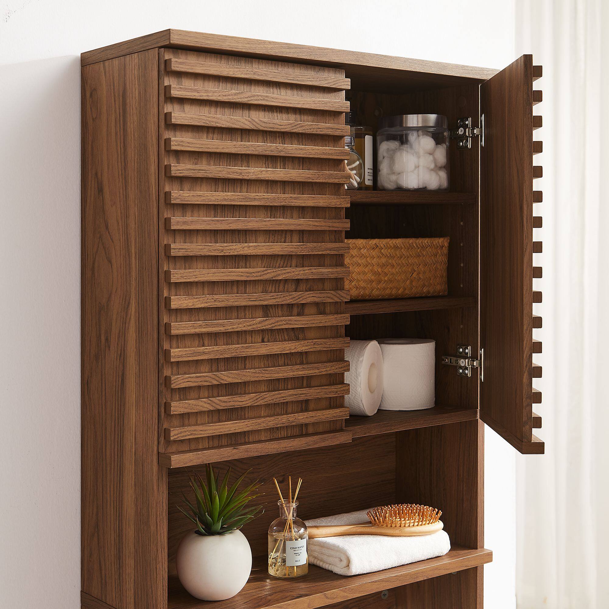 Alt View 1. Modway - Render Over the Toilet Bathroom Storage Cabinet by Modway - Walnut.
