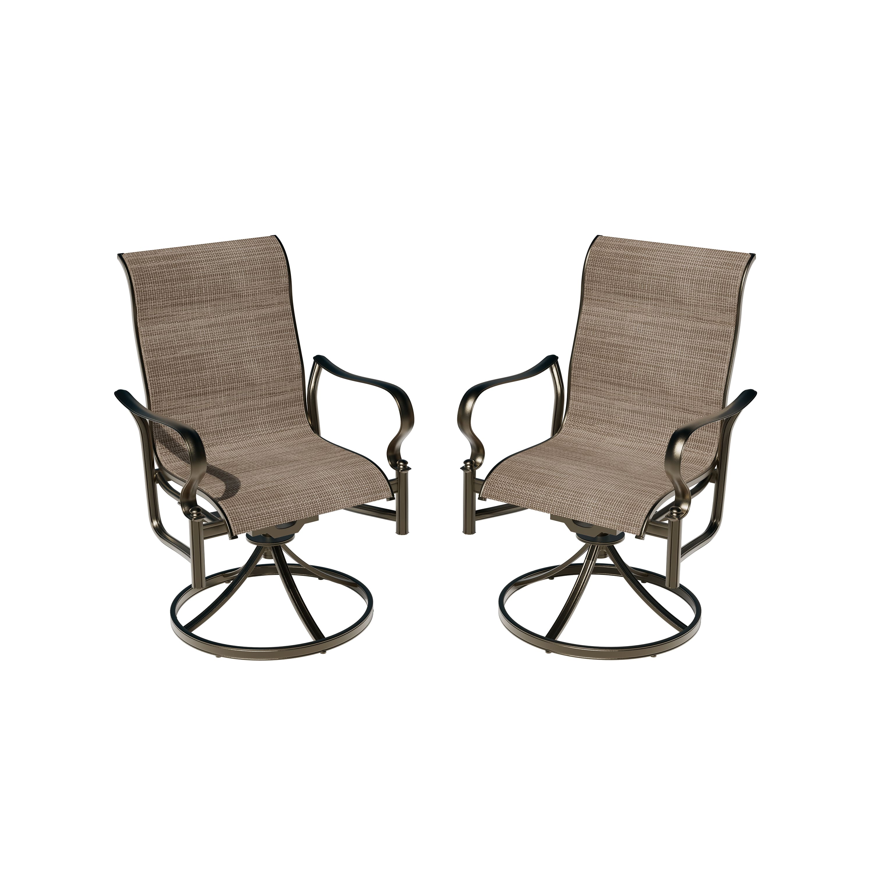 Mondawe - Set of 2 Outdoor Cast Aluminum Swivel Rocking Chair with Textilene Seat and High Back - Brown