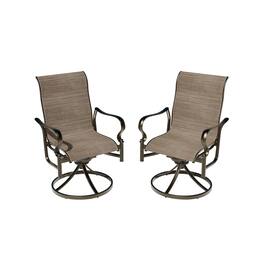Mondawe - Set of 2 Outdoor Cast Aluminum Swivel Rocking Chair with Textilene Seat and High Back - Brown