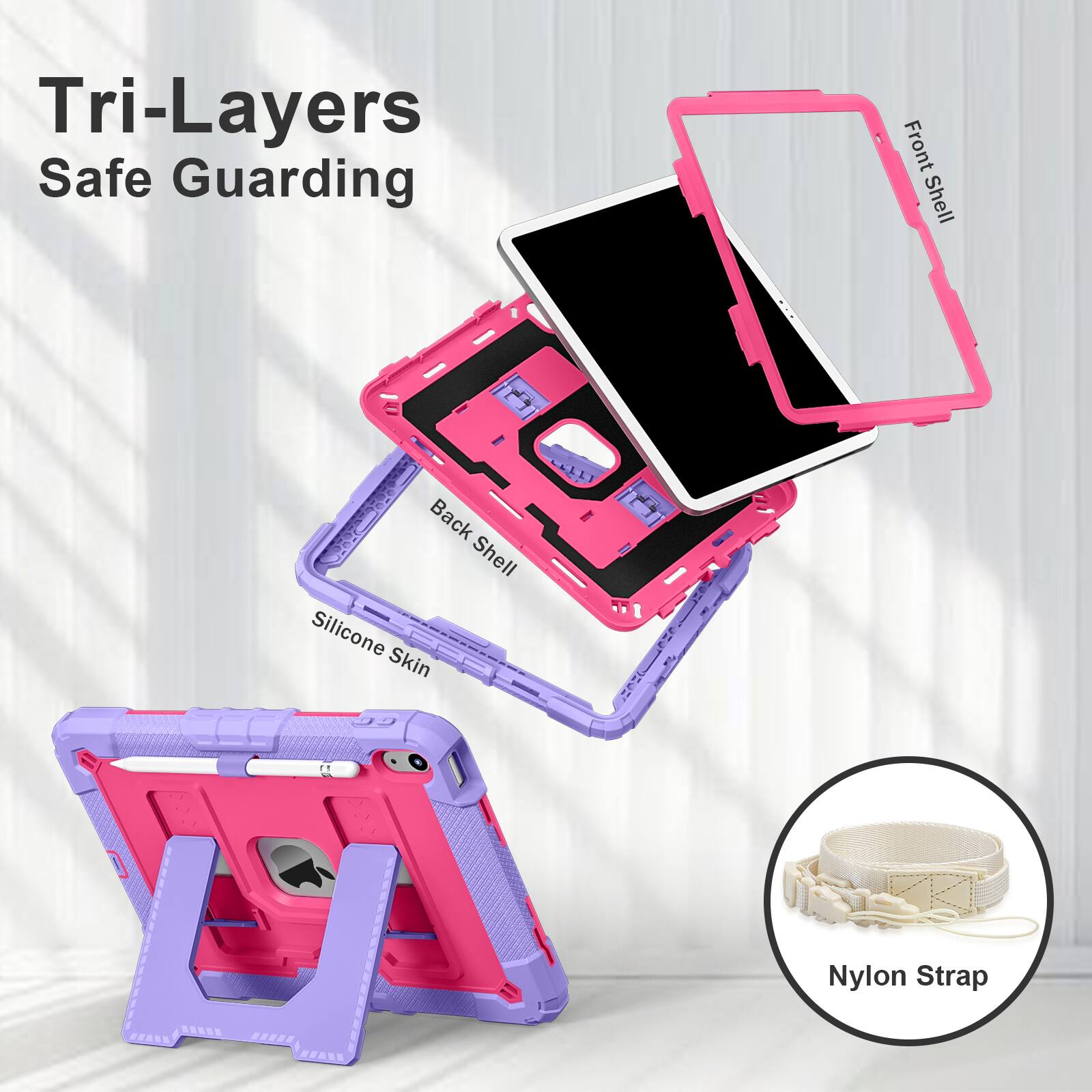 Tri-Layers Safe Guarding  
Front Shell  
Back Shell  
Silicone Skin  
Nylon Strap