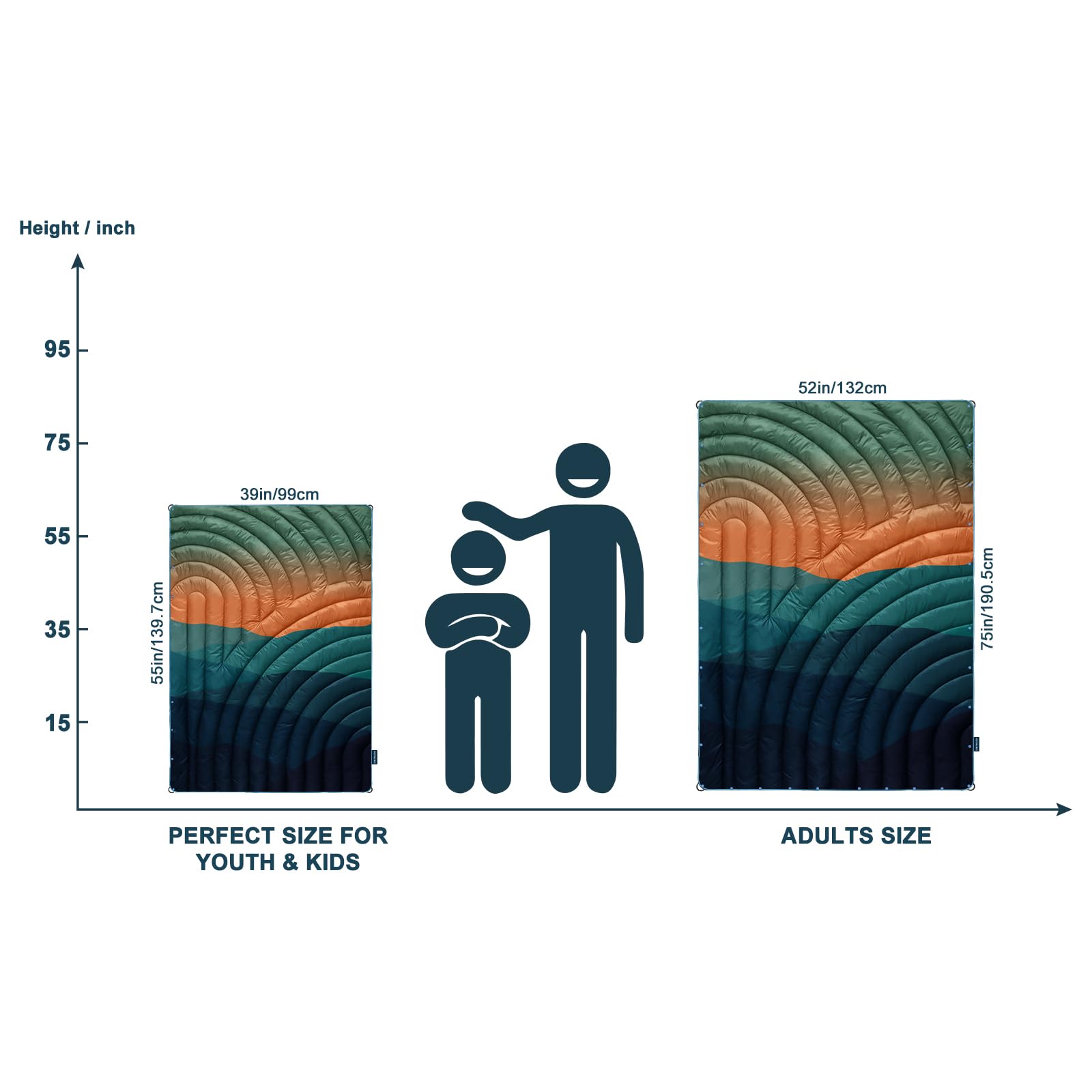 Height / inch

55in/139cm

39in/99cm

52in/132cm

75in/190.5cm

PERFECT SIZE FOR YOUTH & KIDS

ADULTS SIZE