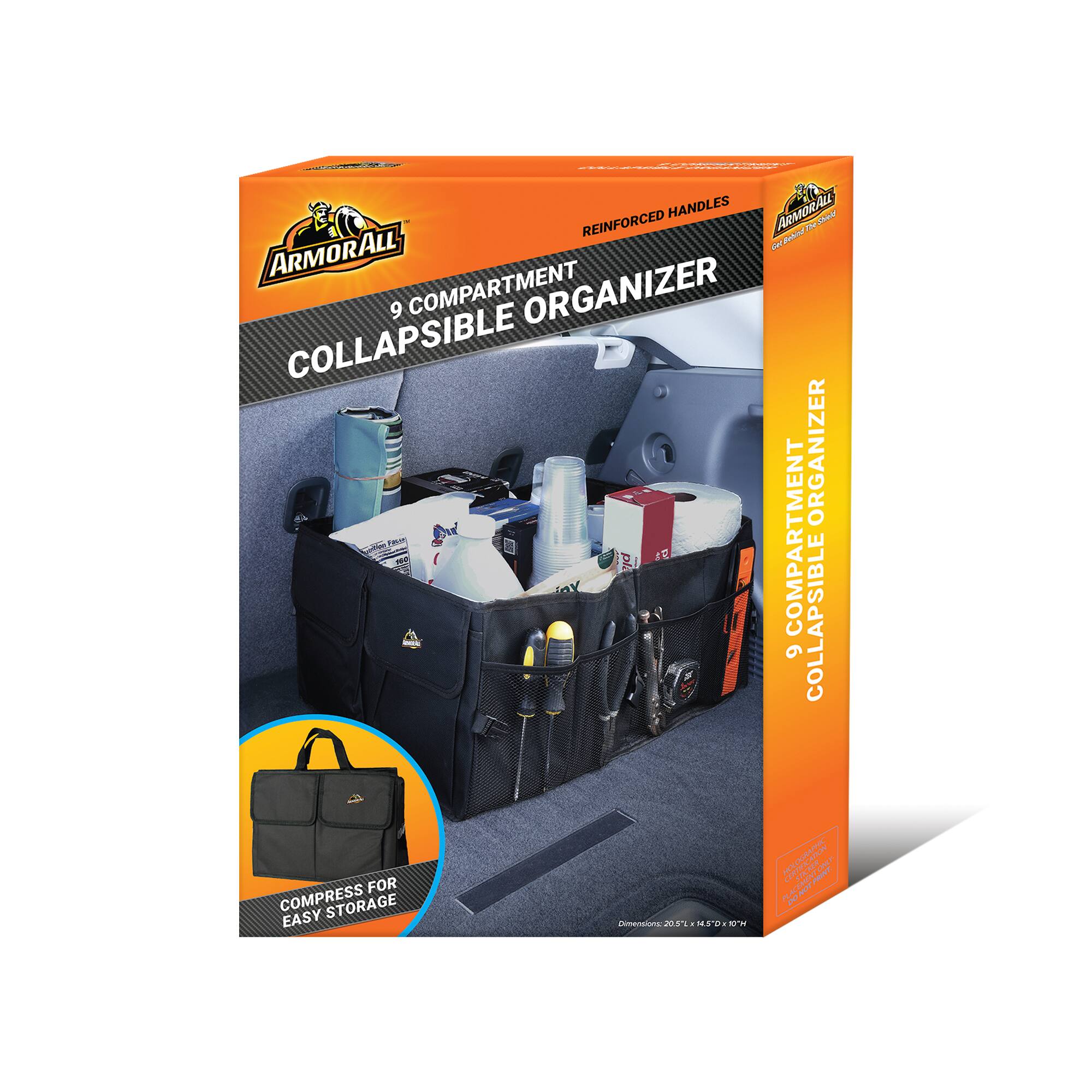 HANDLES ARMORALL S REINFORCED 9 COMPARTMENT ORGANIZER COLLAPSIBLE ORGANIZER - 9 COMPARTMENT COLLAPSIBLE FOR COMPRESS STORAGE EASY