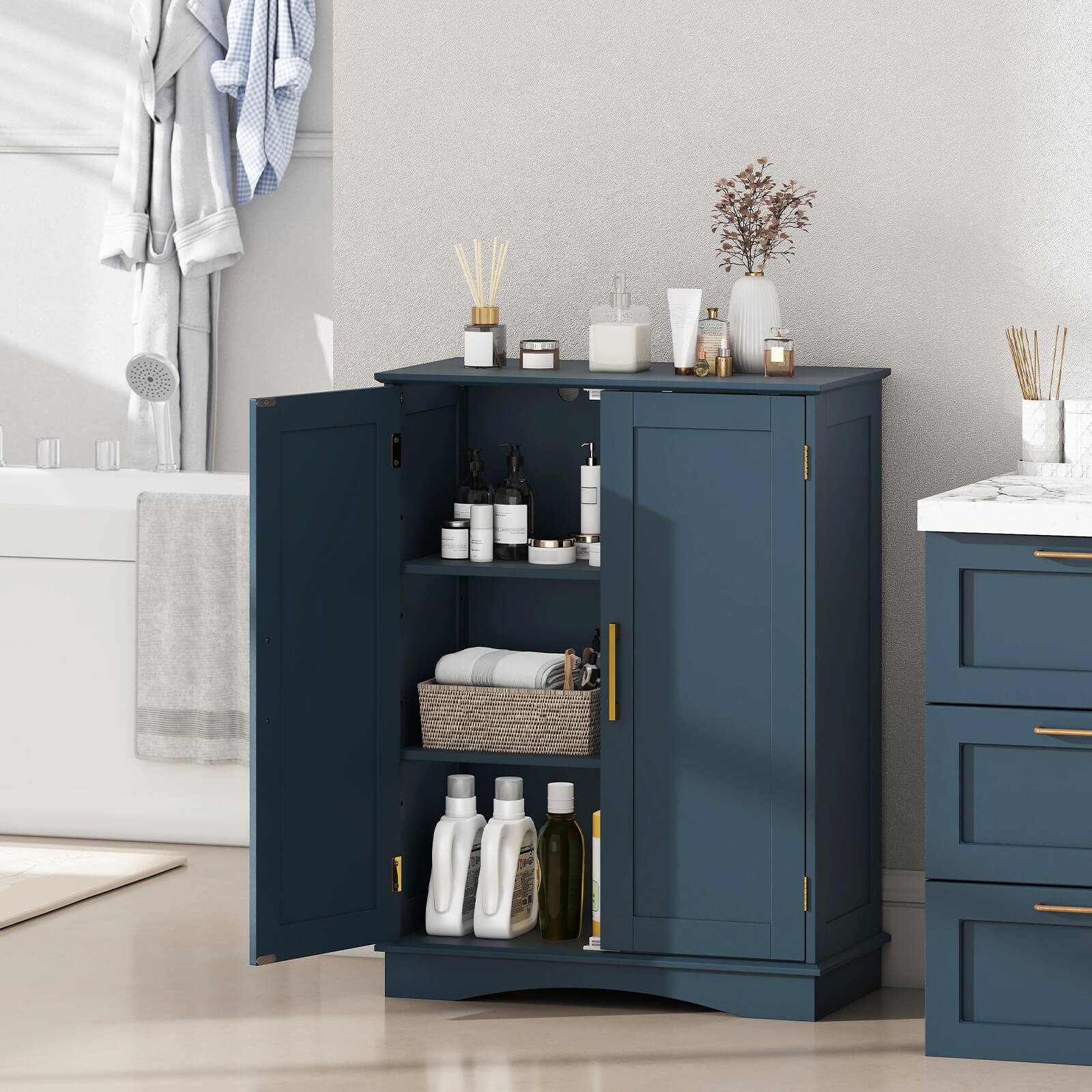 Alt View 1. Costway - Costway Floor Storage Cabinet Modern Storage Organizer with Adjustable Shelves &2 Doors - Blue.