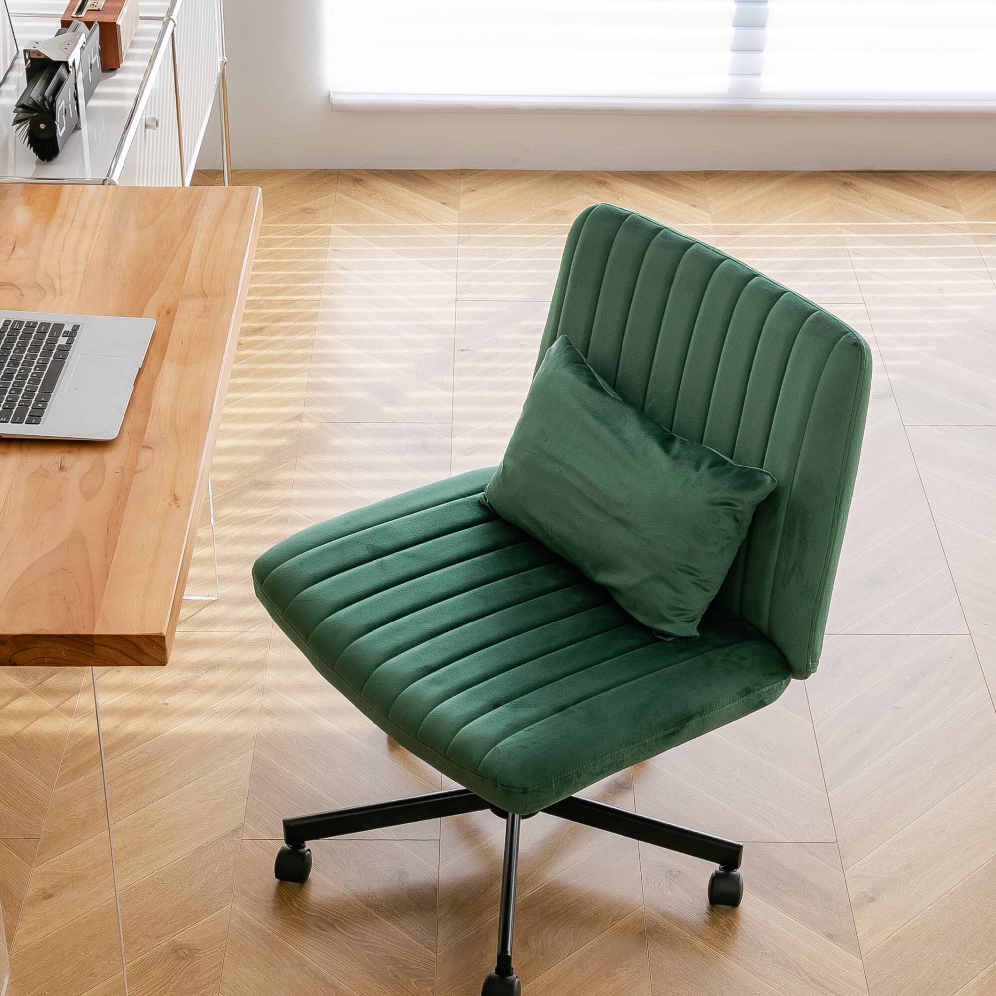 Alt View 4. GOODSILO - Linen Upholstered Ergonomic Office Chair with Adjustable Height and Tilt Mechanism for Home Workspaces - Green.