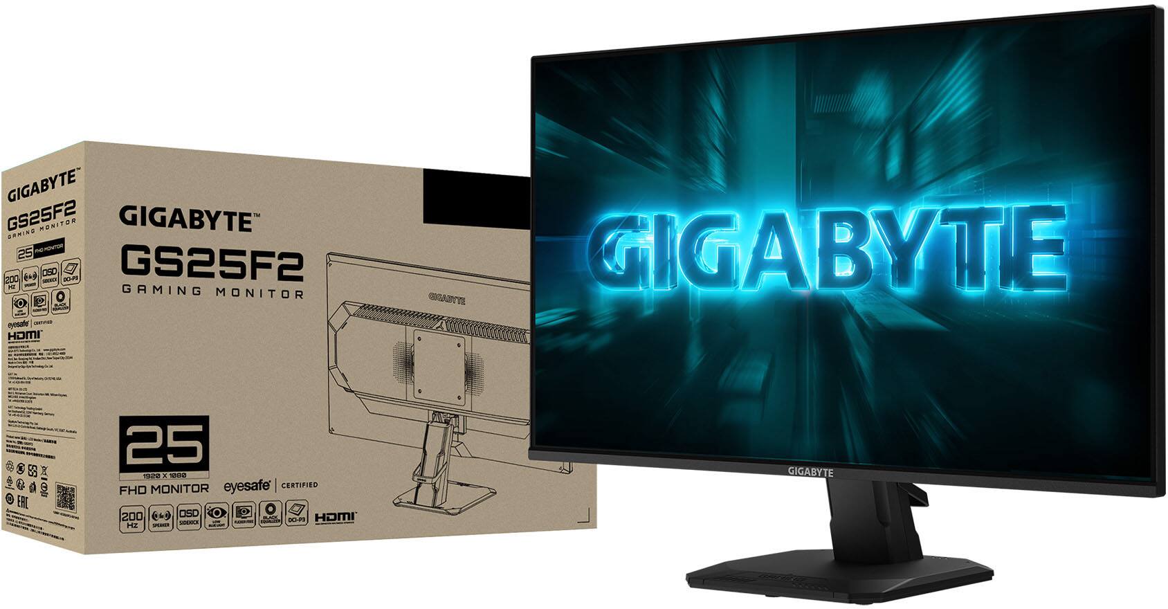 GIGABYTE GS25F2 GAMING MONITOR  
25" FHD MONITOR  
EYESAFE CERTIFIED  
OSD  
144Hz  
GIGABYTE  
HOMI  
GIGABYTE