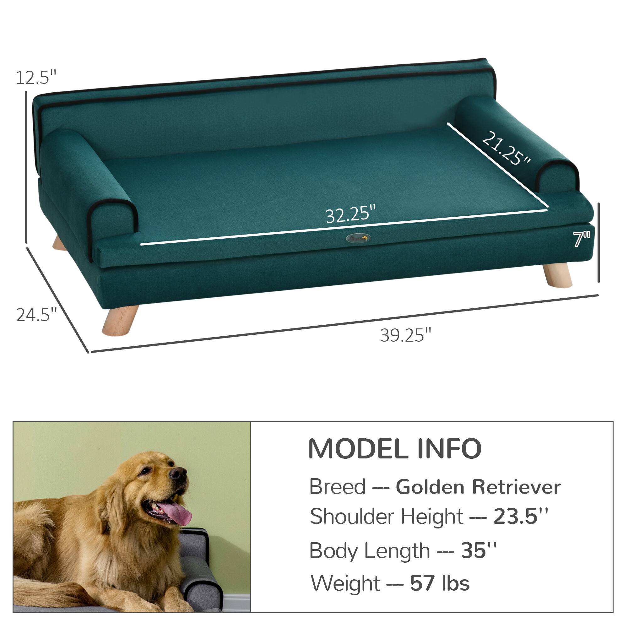 12.5"  
32.25"  
21.25"  
7"  
24.5"  
39.25"  

MODEL INFO  
Breed — Golden Retriever  
Shoulder Height — 23.5"  
Body Length — 35"  
Weight — 57 lbs