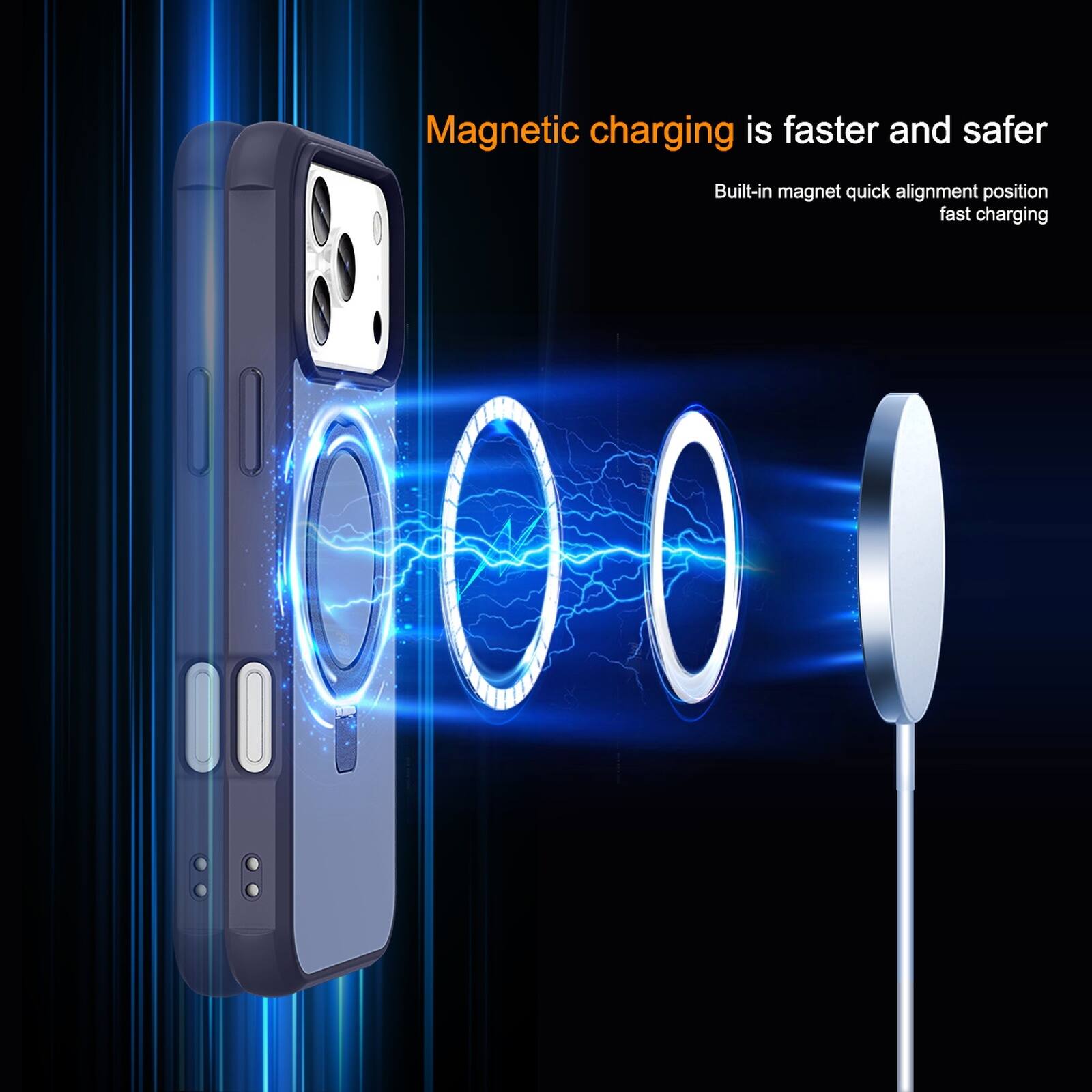 Magnetic charging is faster and safer. Built-in magnet quick alignment position fast charging.