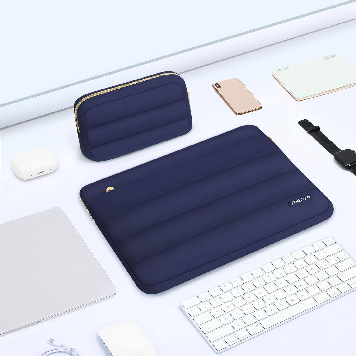Alt View 1. mosiso - Puffy Laptop Sleeve 15-15.6 inch for MacBook Pro 16, HP Dell ASUS Acer Toshiba Lenovo Notebook - Navy Blue.