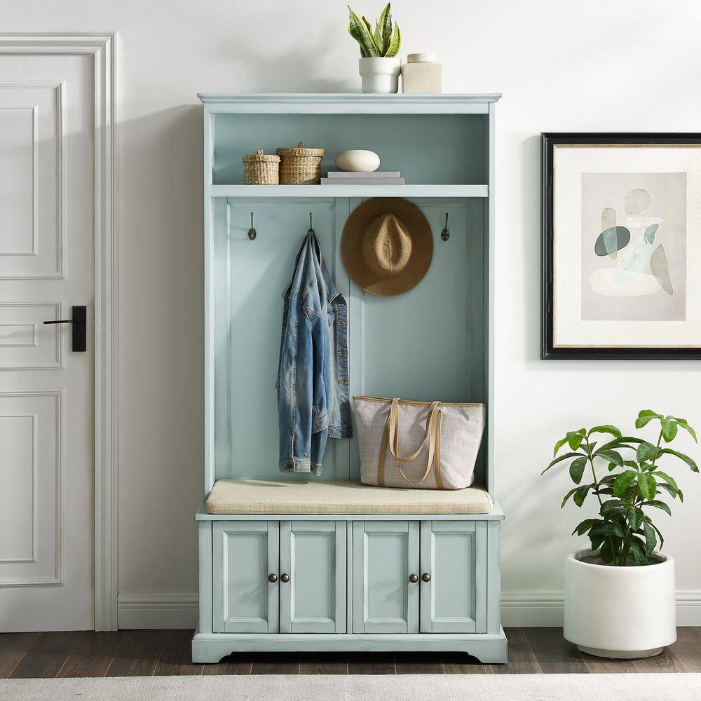 Alt View 4. Crosley Furniture - Holbrook Hall Tree - Distressed Seafoam Blue.