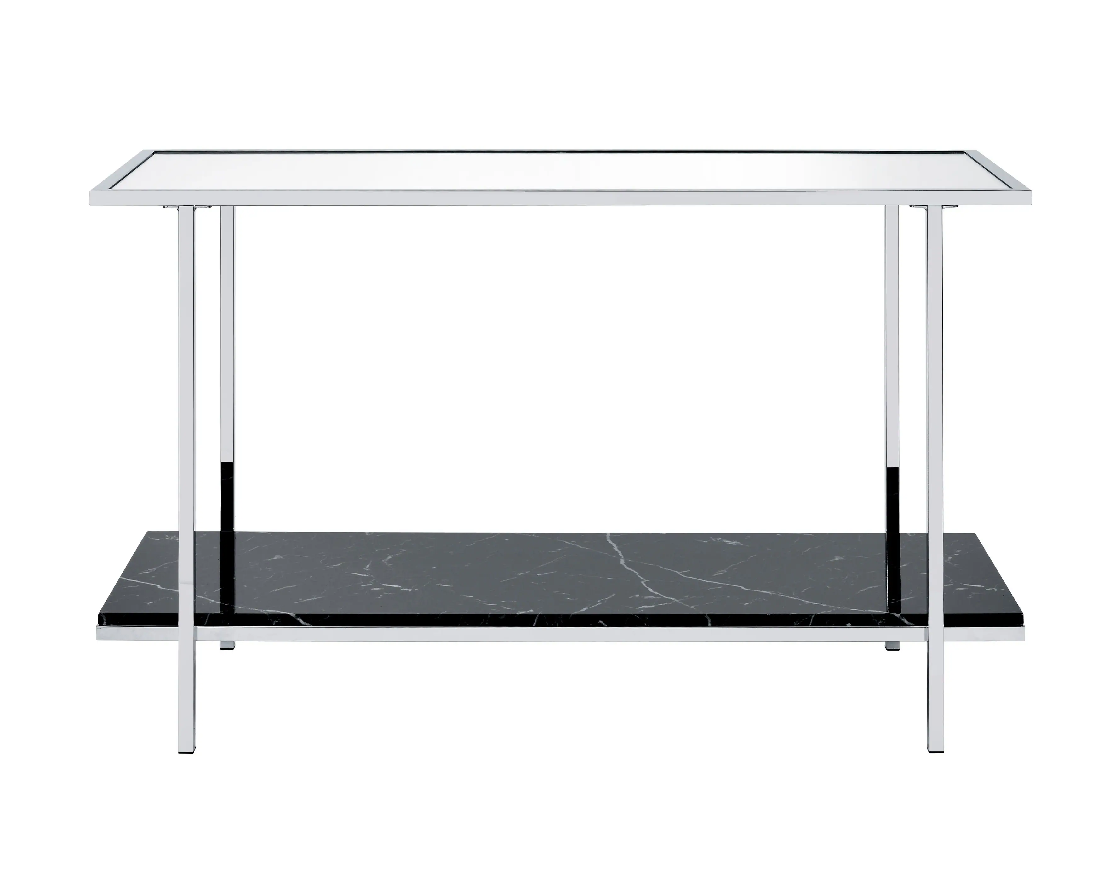 Alt View 1. Manhattan Lane - Console Table with Mirror Top and Faux Marble Open Bottom Shelf - Silver and Black.