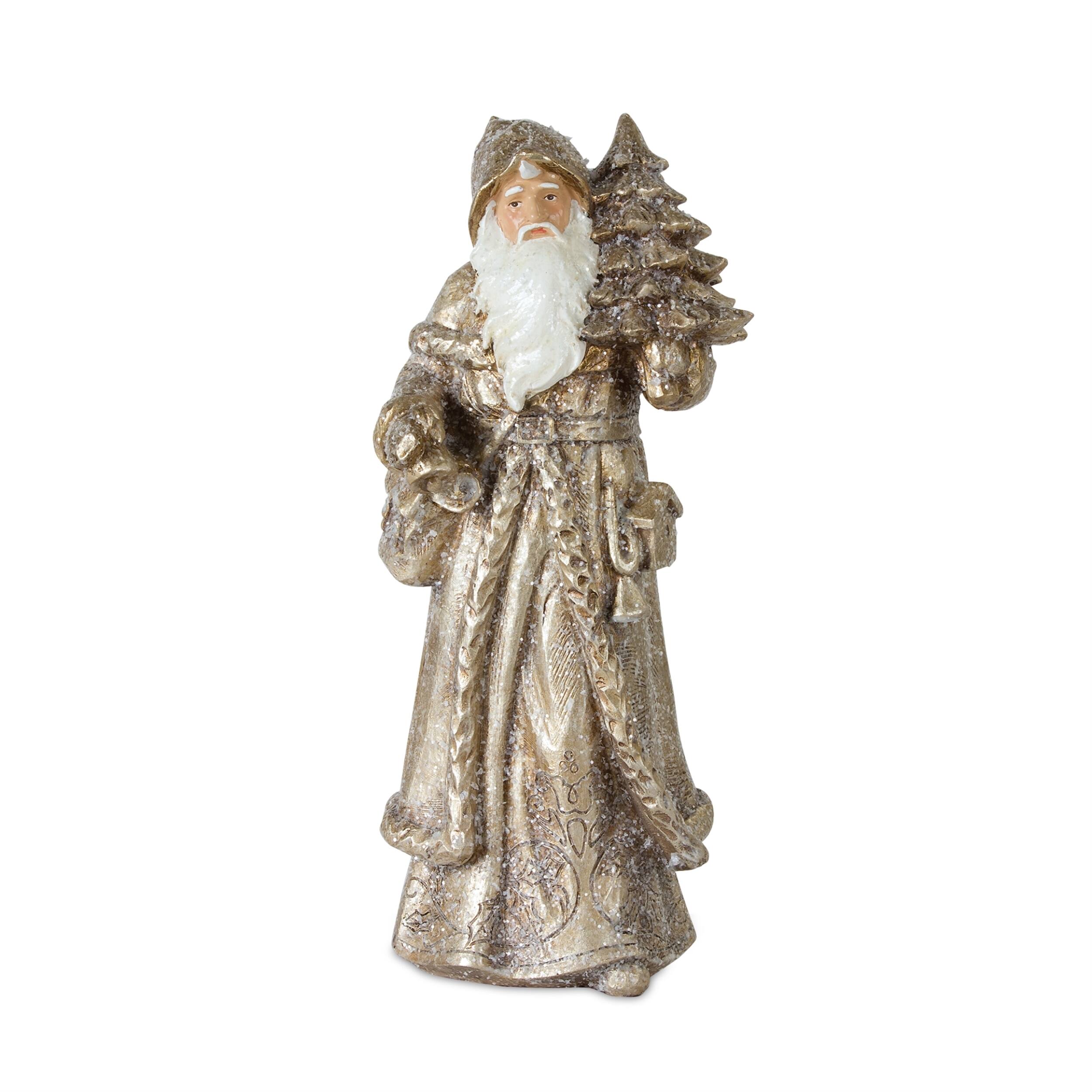 Back. BreeBe - Stone Woodland Santa with Gold Finish (Set of 3) - White, Gold, Champagne.