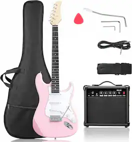 Winado - 39 Inch Electric Guitar Solid Body Beginner Kit with Gig Bag Includes Picks, Tremolo Bar, Extra Strings 20W AMP - Pink
