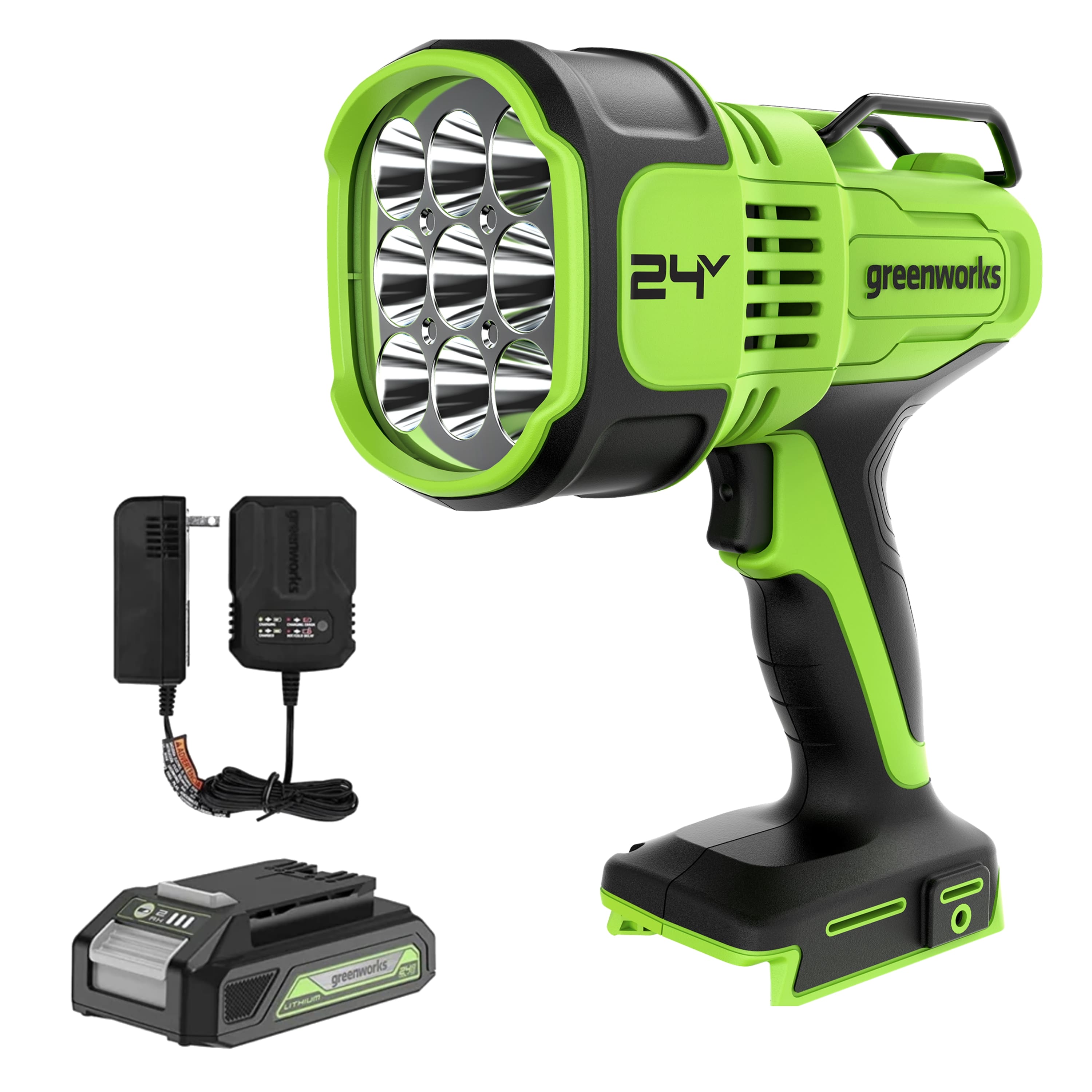 Greenworks - 24V LED Spot Light Kit, with 2Ah Battery and Charger - Green