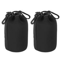 Unique Bargains - Camera Lens Bag, 2pcs 3.5"x7.1" Drawstring Pouch with Thick Neoprene for DSLR Lens, Water Coffee Cups - Black