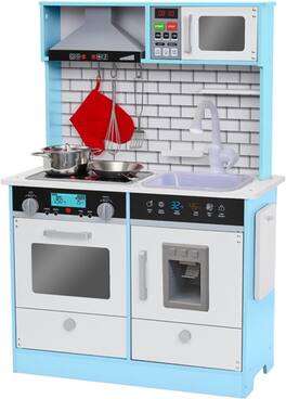 Lil' Jumbl - Small Kids Kitchen Playset, Pretend Kids Wooden Kitchen with Stovetop, Oven & More - Blue