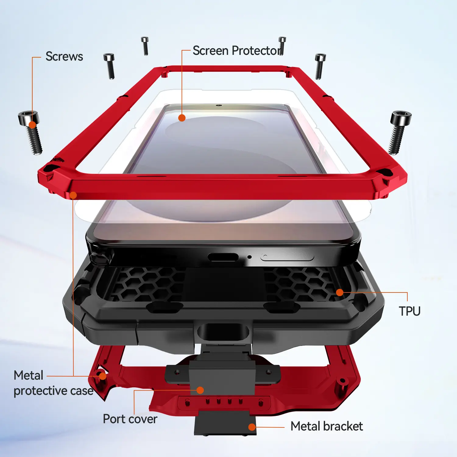 Screws  
Screen Protector  
TPU  
Metal protective case  
Port cover  
Metal bracket