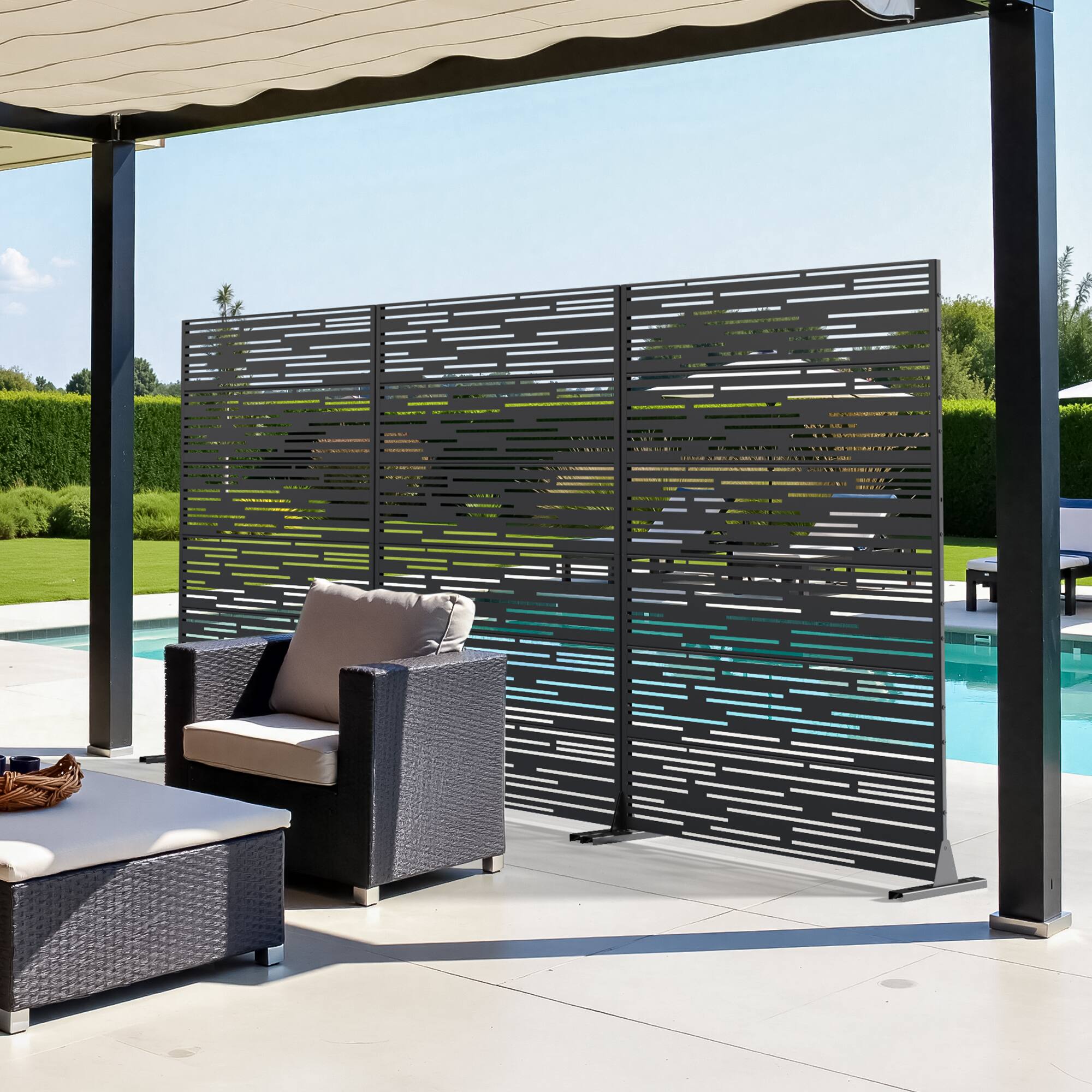 Alt View 6. PexFix - 72 in. x 47 in. Shine Pattern Metal Outdoor Privacy Screen & Panels, Freestanding Garden Divider Fence - Black.