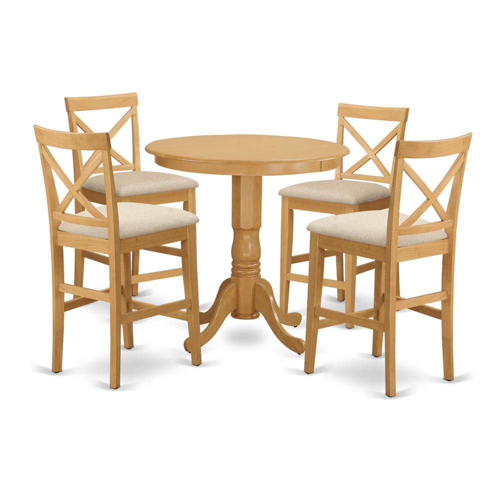 Back. East West Furniture - JAPB5-OAK-C 5 Pc Dining counter height set-pub Table and 4 counter height stool - Oak.