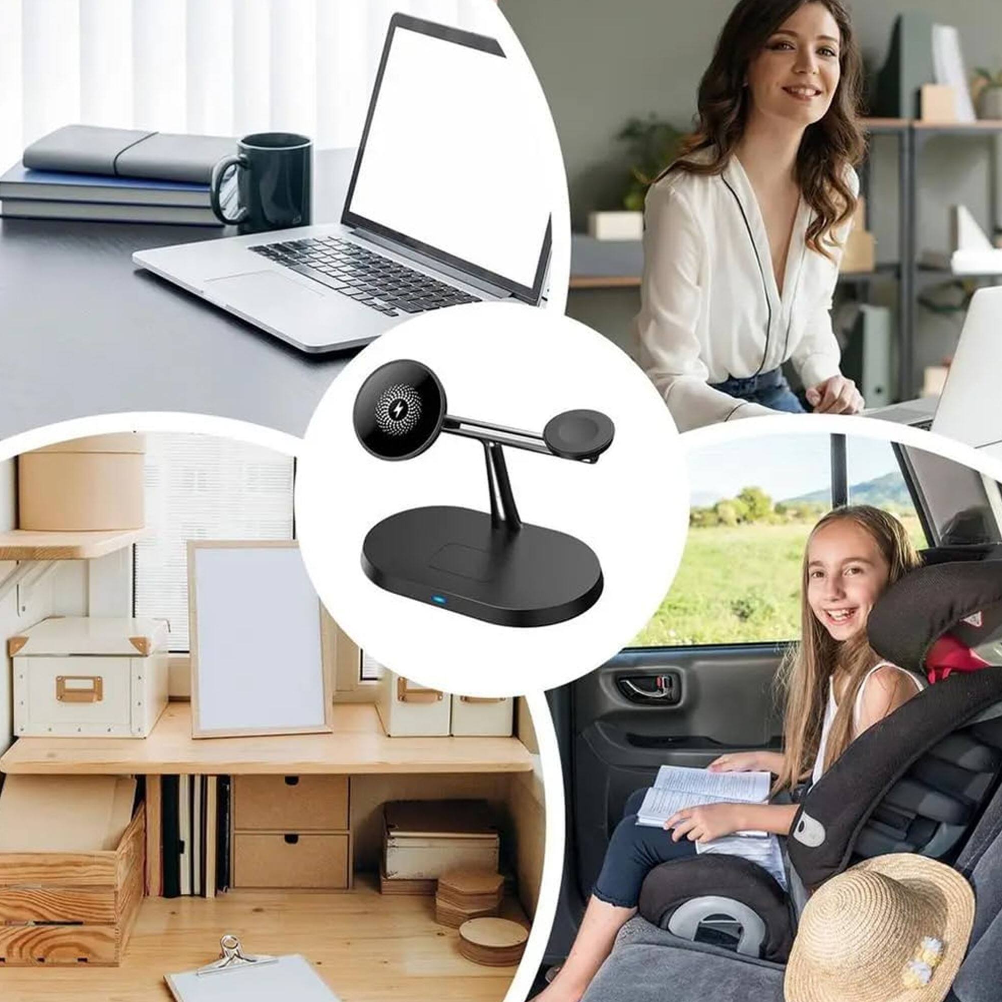 Alt View 6. YONWAY - 3 in 1 Magnetic Wireless Charger Stand, 15W Fast Wireless Charging Station, Travel Charger for iPhone, Watches, Airpods.