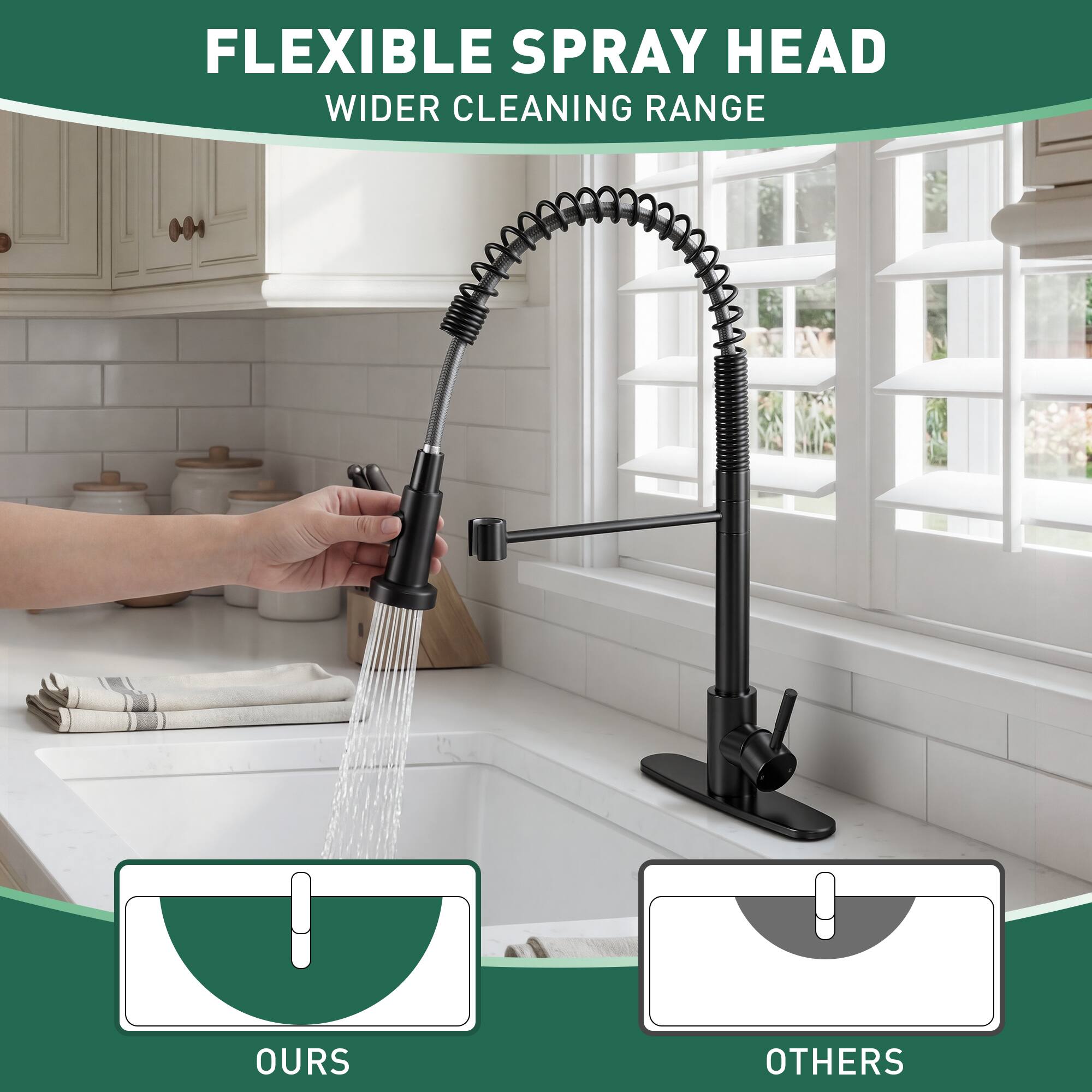 FLEXIBLE SPRAY HEAD  
WIDER CLEANING RANGE  

OURS  
OTHERS