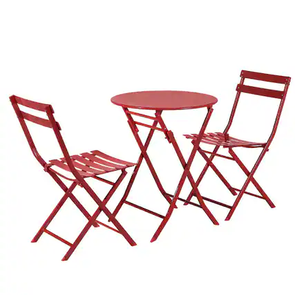 Front. Decksplore - 3 Piece Foldable Patio Set, Bistro Set, Outdoor Table and Chairs,Weather-Resistant Outdoor/Indoor - Red.