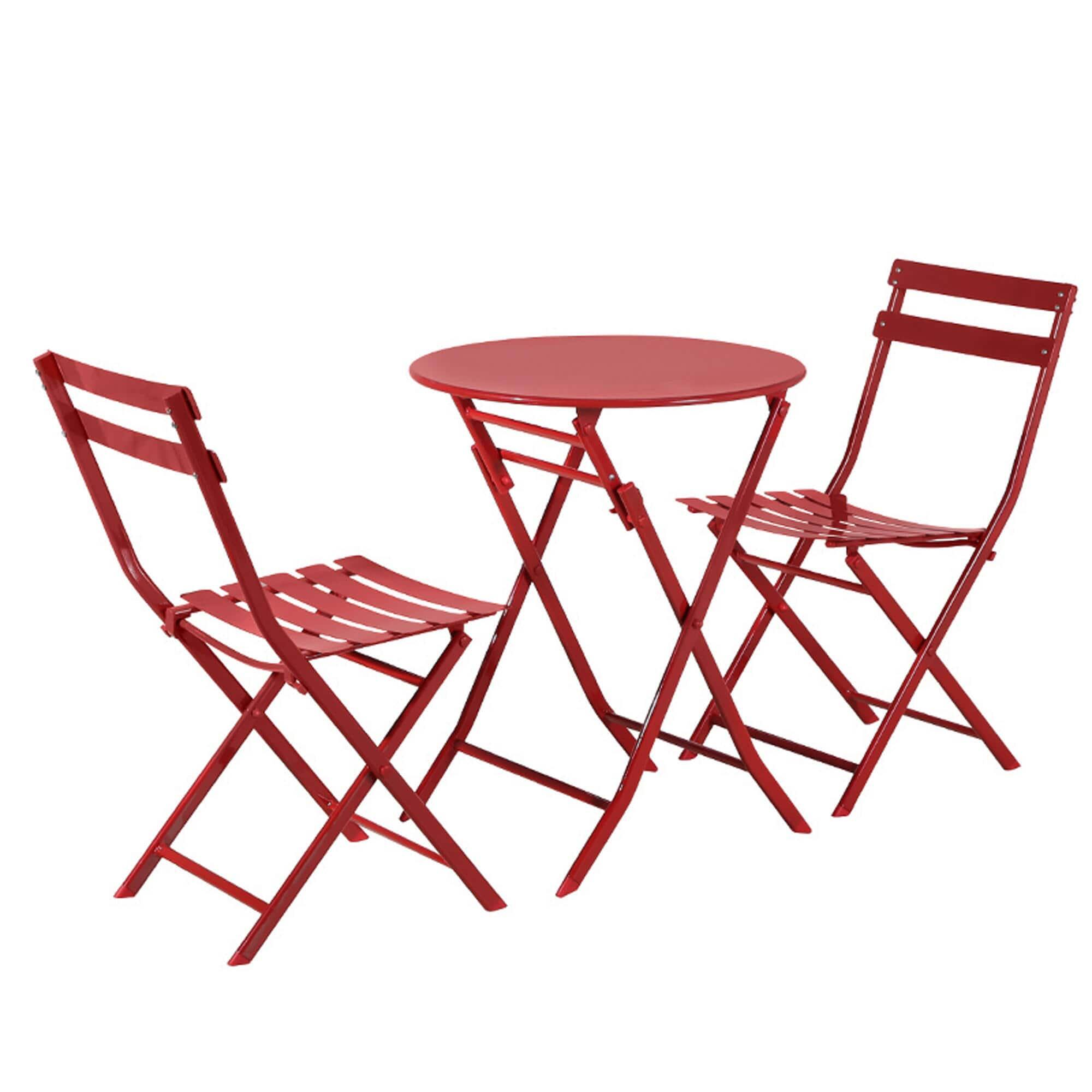 Front. Decksplore - 3 Piece Foldable Patio Set, Bistro Set, Outdoor Table and Chairs,Weather-Resistant Outdoor/Indoor - Red.