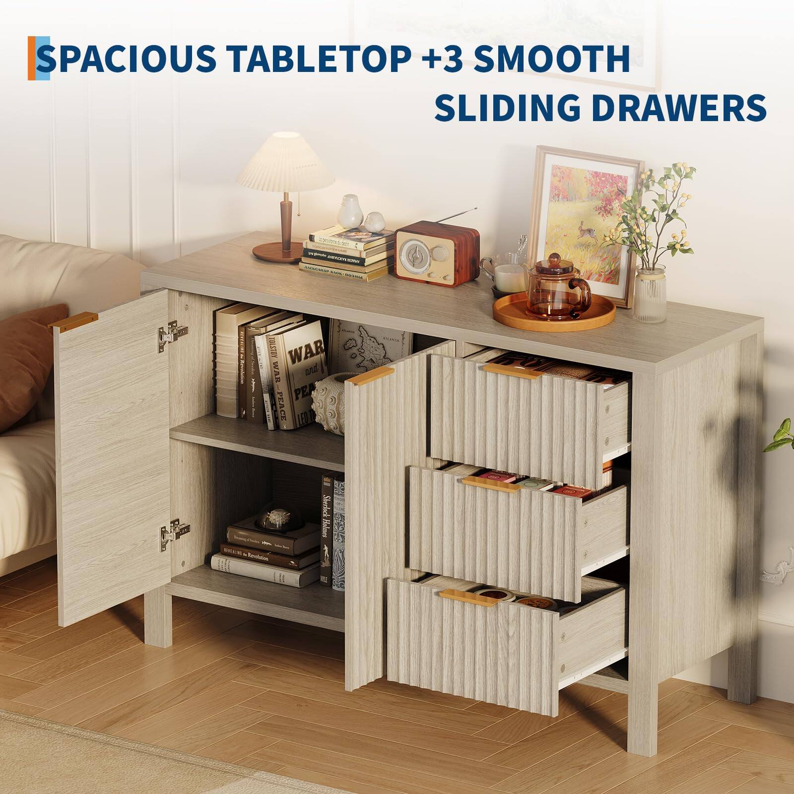 SPACIOUS TABLETOP + 3 SMOOTH SLIDING DRAWERS