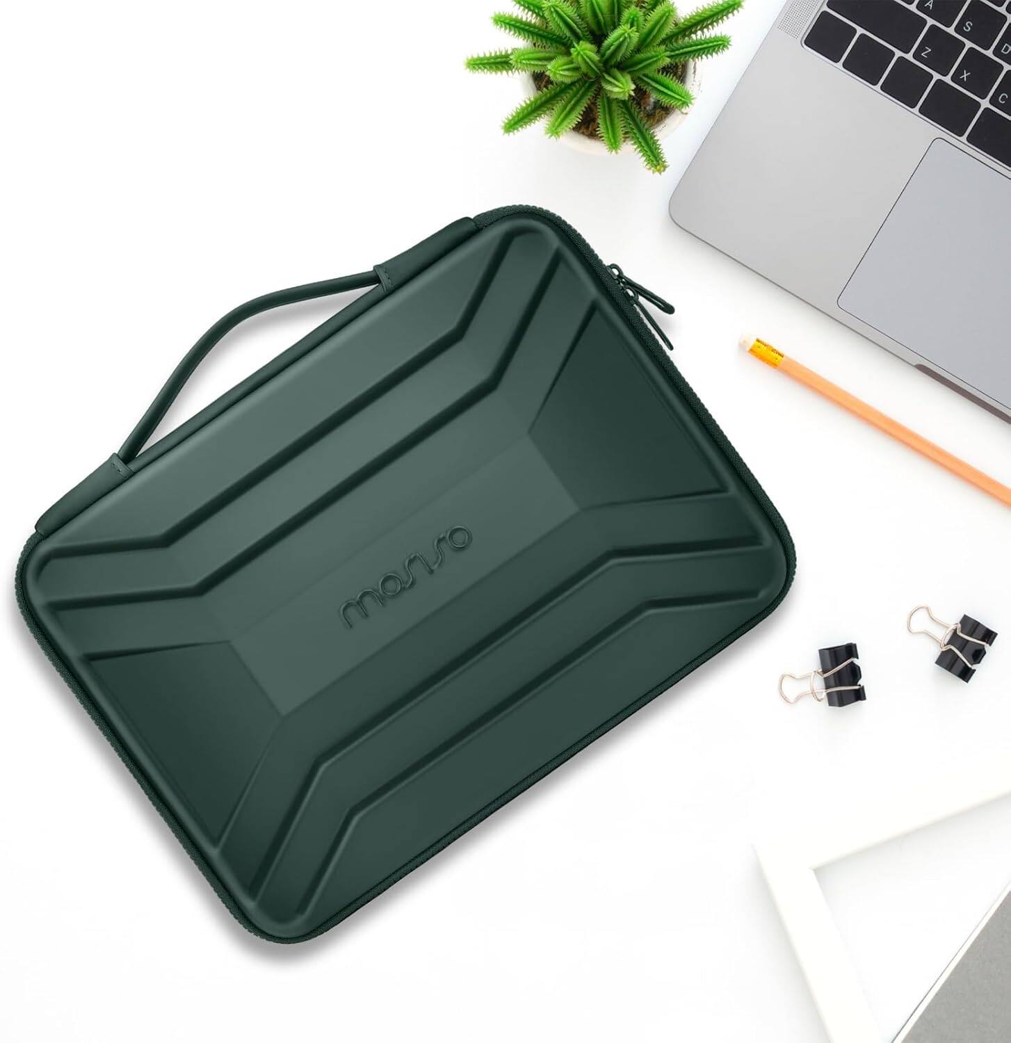 Alt View 4. mosiso - Waterproof Laptop Sleeve 15-16 inch EVA Hard Shell Laptop Carrying Case with Handle for MacBook Pro 16 HP Dell Acer - Emerald Green.