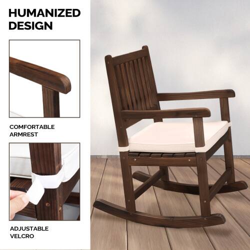 Winado Wooden Rocking Chair, Weatherproof Rocker with Cushion Rocking ...