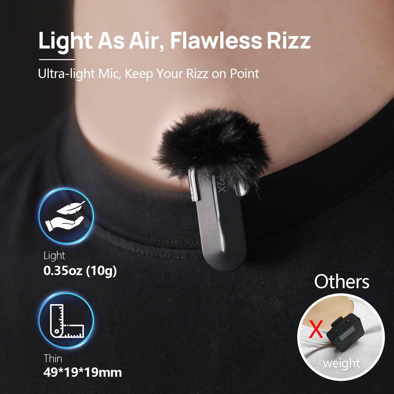 Light As Air, Flawless Rizz  
Ultra-light Mic, Keep Your Rizz on Point  

Light  
0.35oz (10g)  

Thin  
49*19*19mm  

Others  
weight