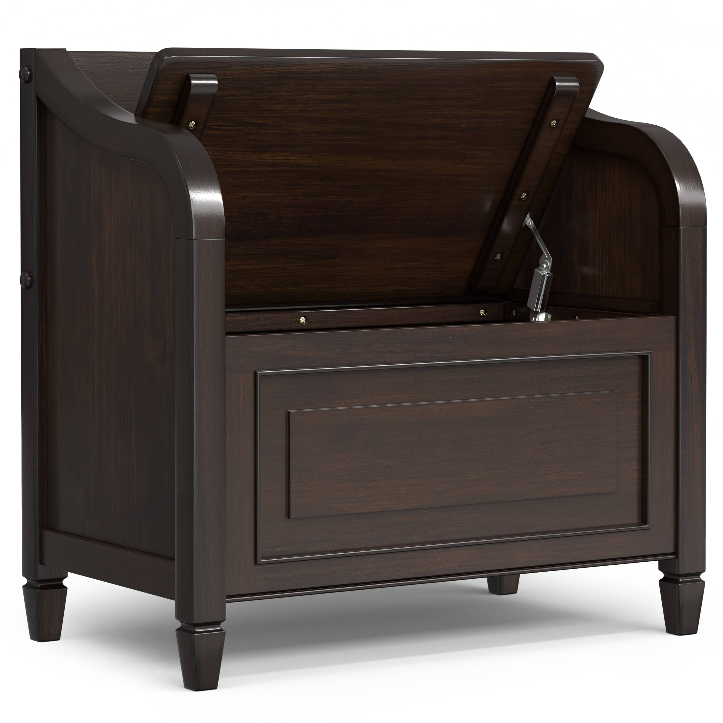 Back. Simpli Home - Connaught SOLID WOOD 30 inch Wide Traditional Small Entryway Storage Bench in Chestnut Brown - Chestnut Brown.