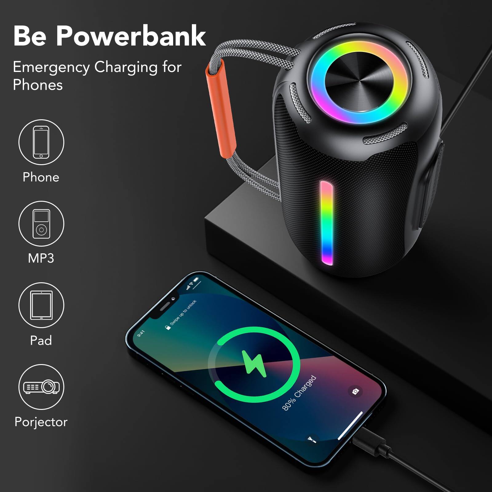Be Powerbank  
Emergency Charging for Phones  

Phone  
MP3  
Pad  
Porjector  

80% Charged