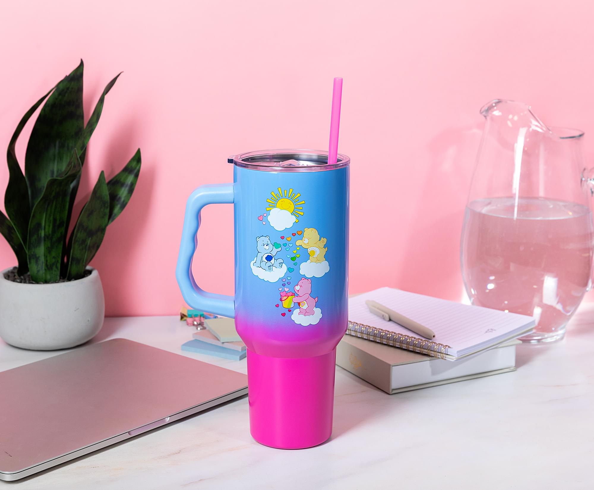 Alt View 3. Silver Buffalo - Care Bears Ombre 40-Ounce Stainless Steel Tumbler With Handle - Multi-Colored.