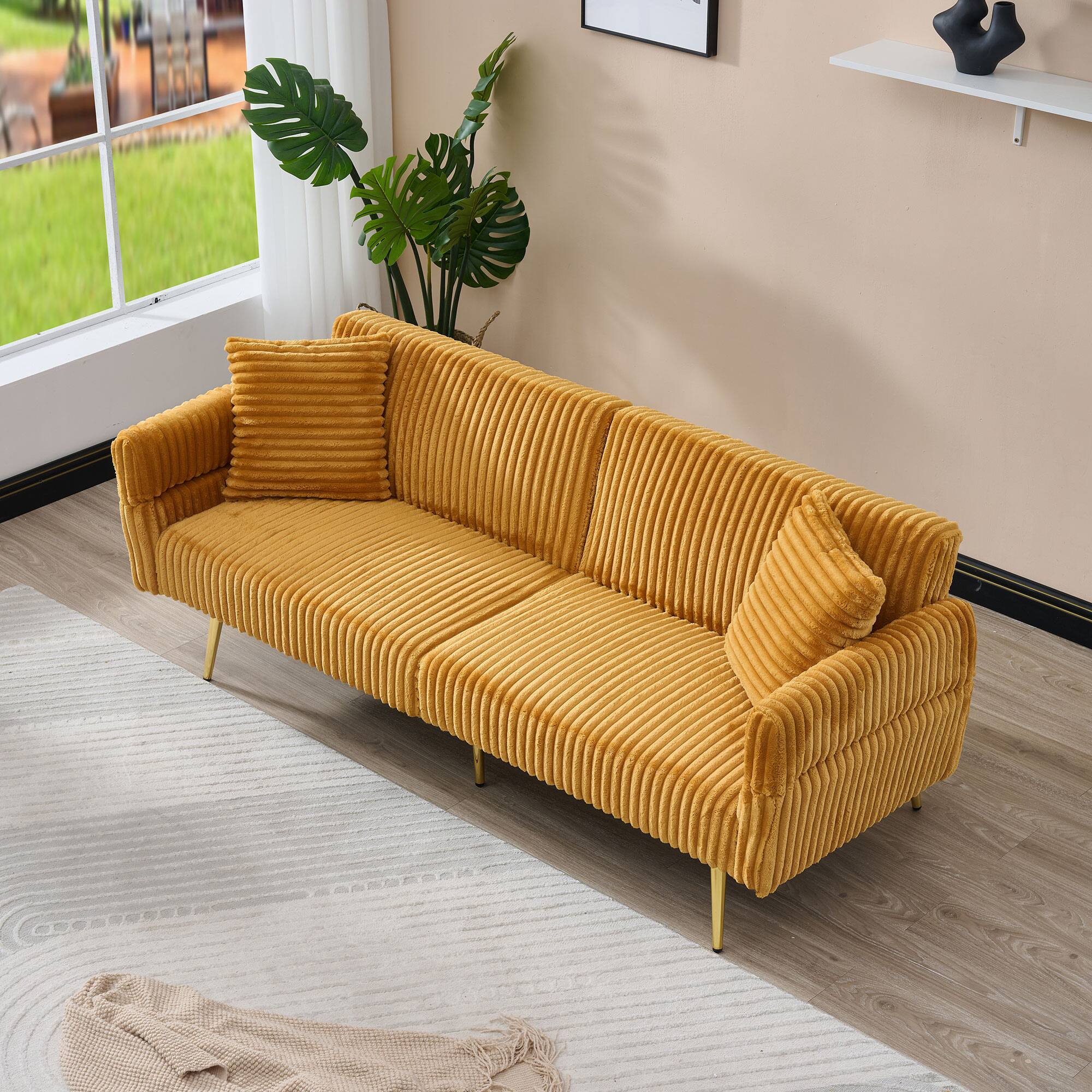 Left. Tiramisubest - 79 inch corduroy sofa bed,foldable double sofa bed with folding armrests,suitable for living room and small space,Yellow - Yellow.