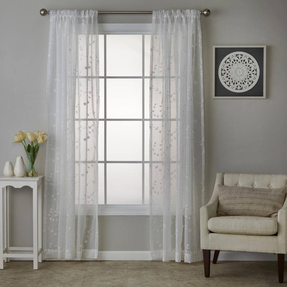Left. SKL Home - SKL Home By Saturday Knight Ltd Whispering Winds Window Curtain Panel - 52" x 63" White - White.
