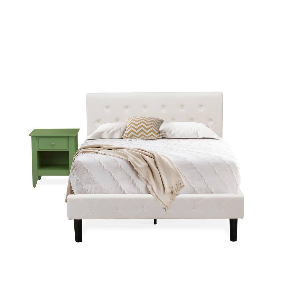 Alt View 4. East West Furniture - NL19F-1GA12 2 Pc Full Bed Set - 1 Full Bed White Velvet Fabric Headboard and 1 Bedroom Nightstand - Clover Green Finish - White Velvet.