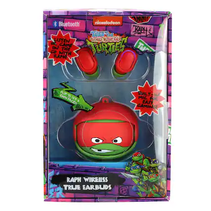 Bluetooth Nickelodeon Tales of Teenage Mutant Ninja Turtles: Listen or Game on the Go with Raph! Flip to Raph to See Faces! 3 Built-in Mic for Easy Gaming! Raph Wireless True Earbuds