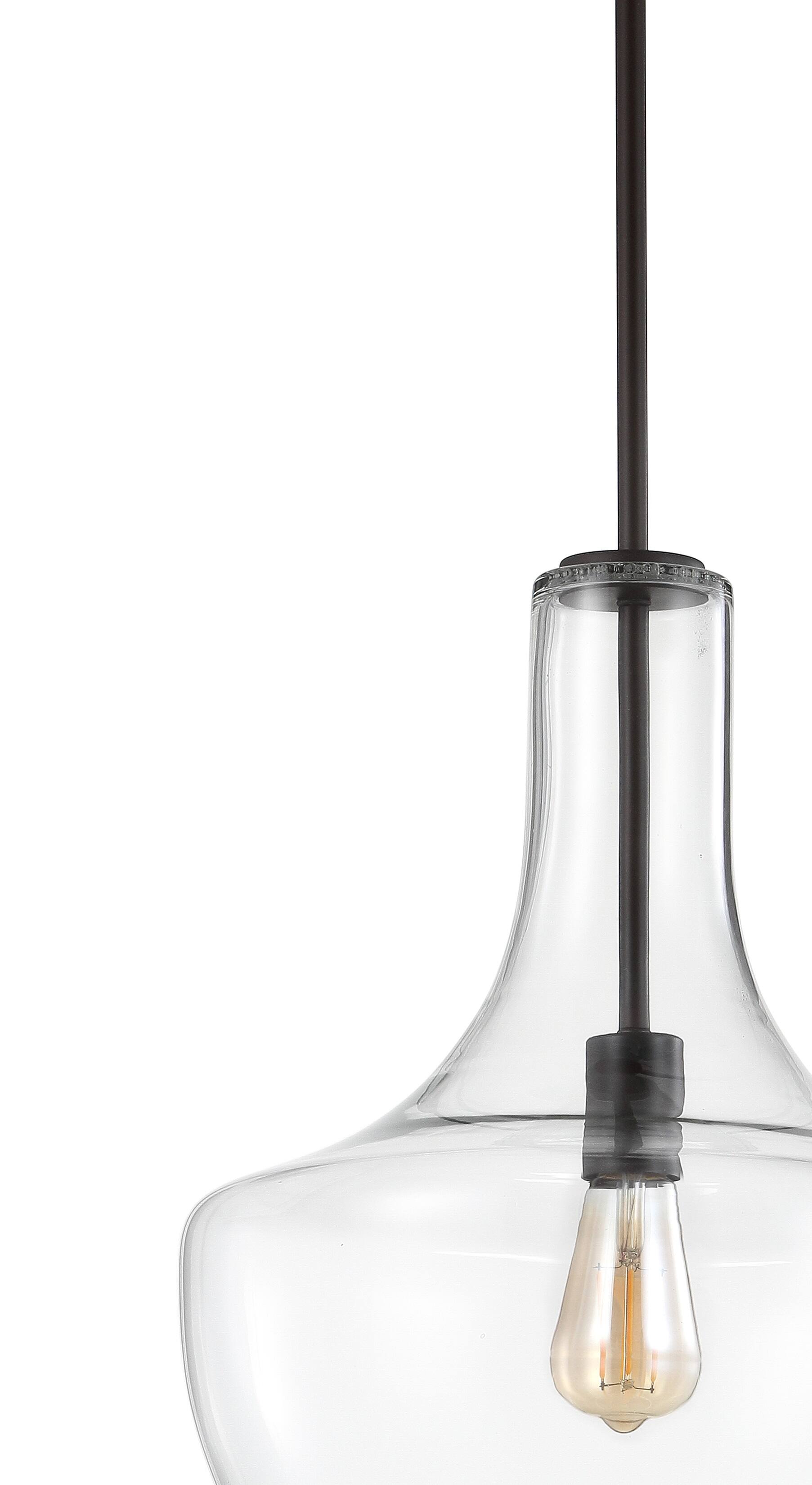 Alt View 4. Jonathan Y - Watts 13.25" 1-Light Mid-Century Modern Iron/Glass LED Pendant, Oil Rubbed Bronze/Clear - Oil Rubbed Bronze/Clear.
