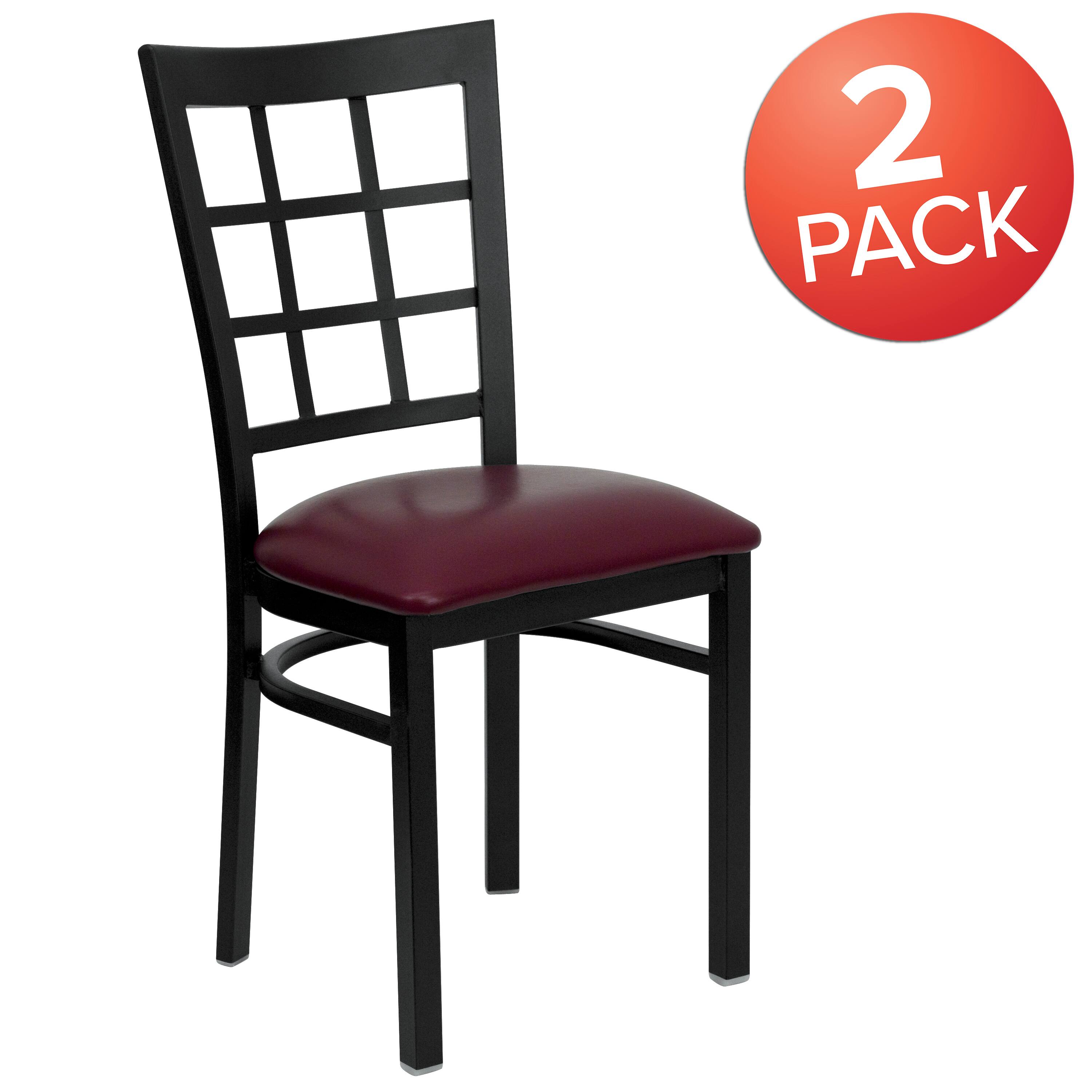 Alt View 1. Emma + Oliver - 2 Pack Window Back Metal Restaurant Chair - Burgundy Vinyl Seat/Black Metal Frame.