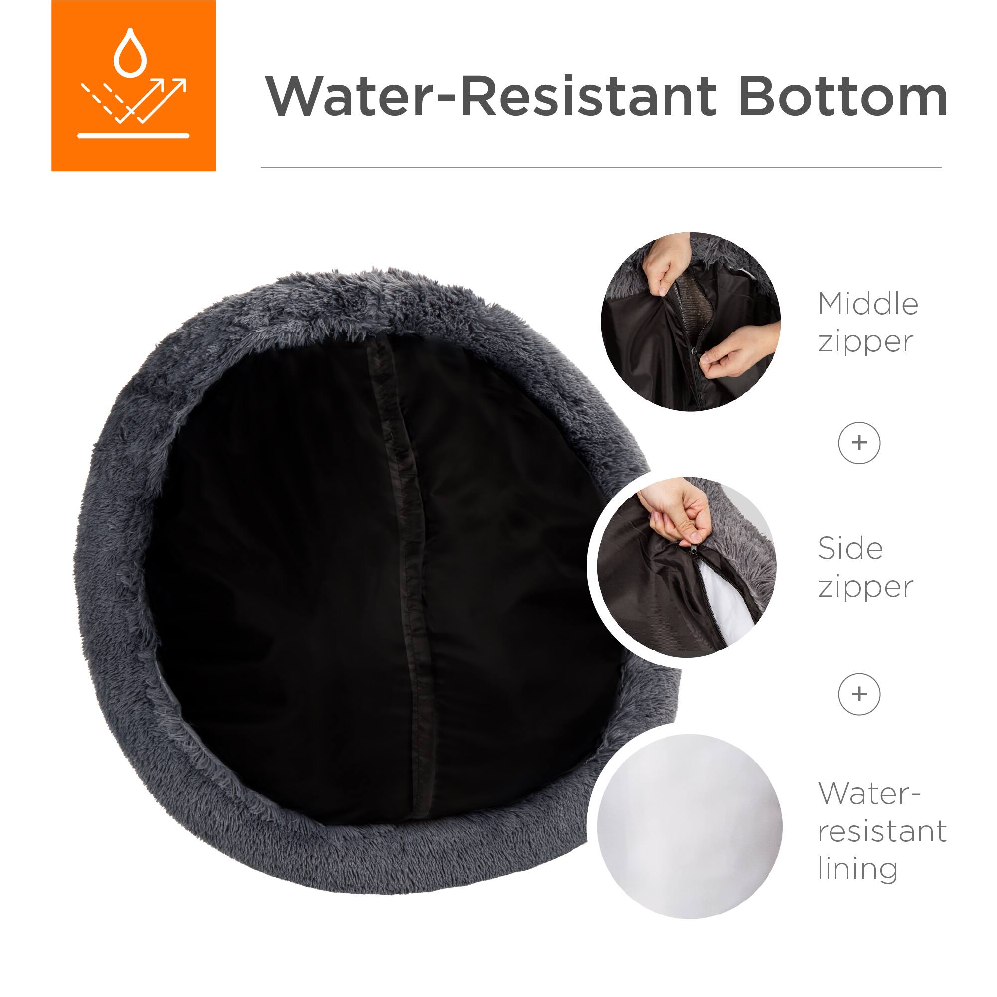 Water-Resistant Bottom

- Middle zipper
- Side zipper
- Water-resistant lining