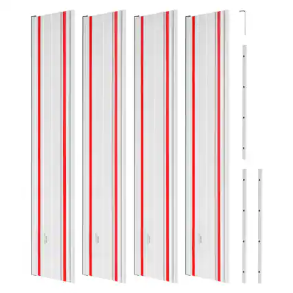 Front. VEVOR - Track Saw Guide Rail, 110-Inch Cutting Range, Kit Includes 4 x 27.5 in Aluminum Extruded Guide Rails and 3 Connectors - Silver.