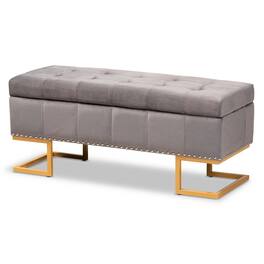 Baxton Studio - Ellery Luxe and Glam Velvet Fabric Upholstered and Gold Finished Metal Storage Ottoman - Grey/Gold