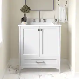 Emma + Oliver - Bathroom Vanity w/ Ceramic Undermount Sink, Cabinet, Bottom Drawer - White
