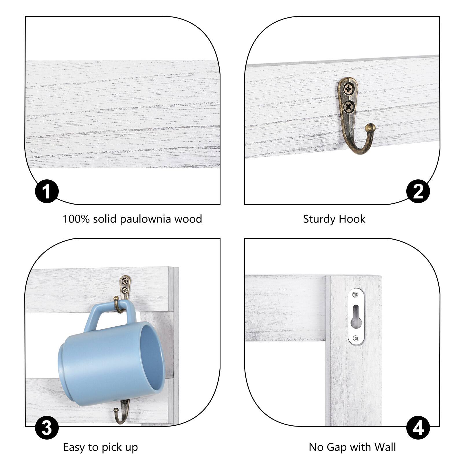 1. 100% solid paulownia wood
2. Sturdy Hook
3. Easy to pick up
4. No Gap with Wall