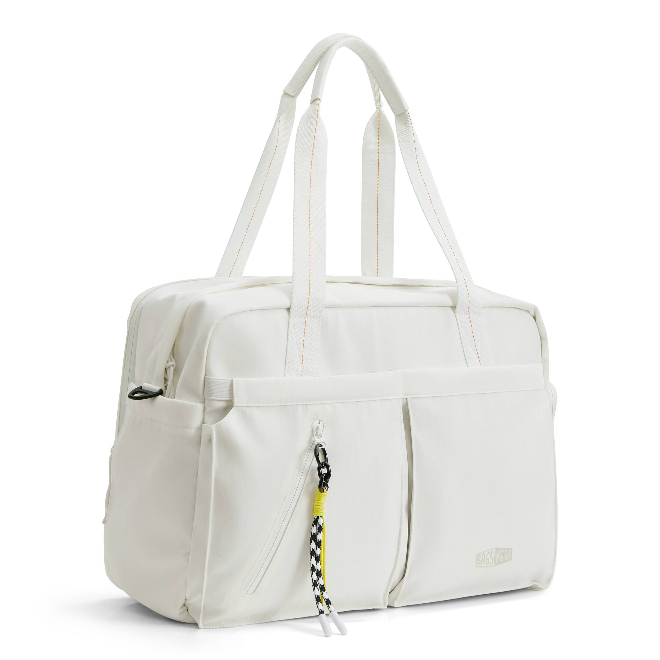 Angle. Bagsmart - Moss 30L Weekender Duffle Bag, Water-Resistant Overnight Bag with 15.6" Laptop Compartment for Travel & Commute - Dew White.