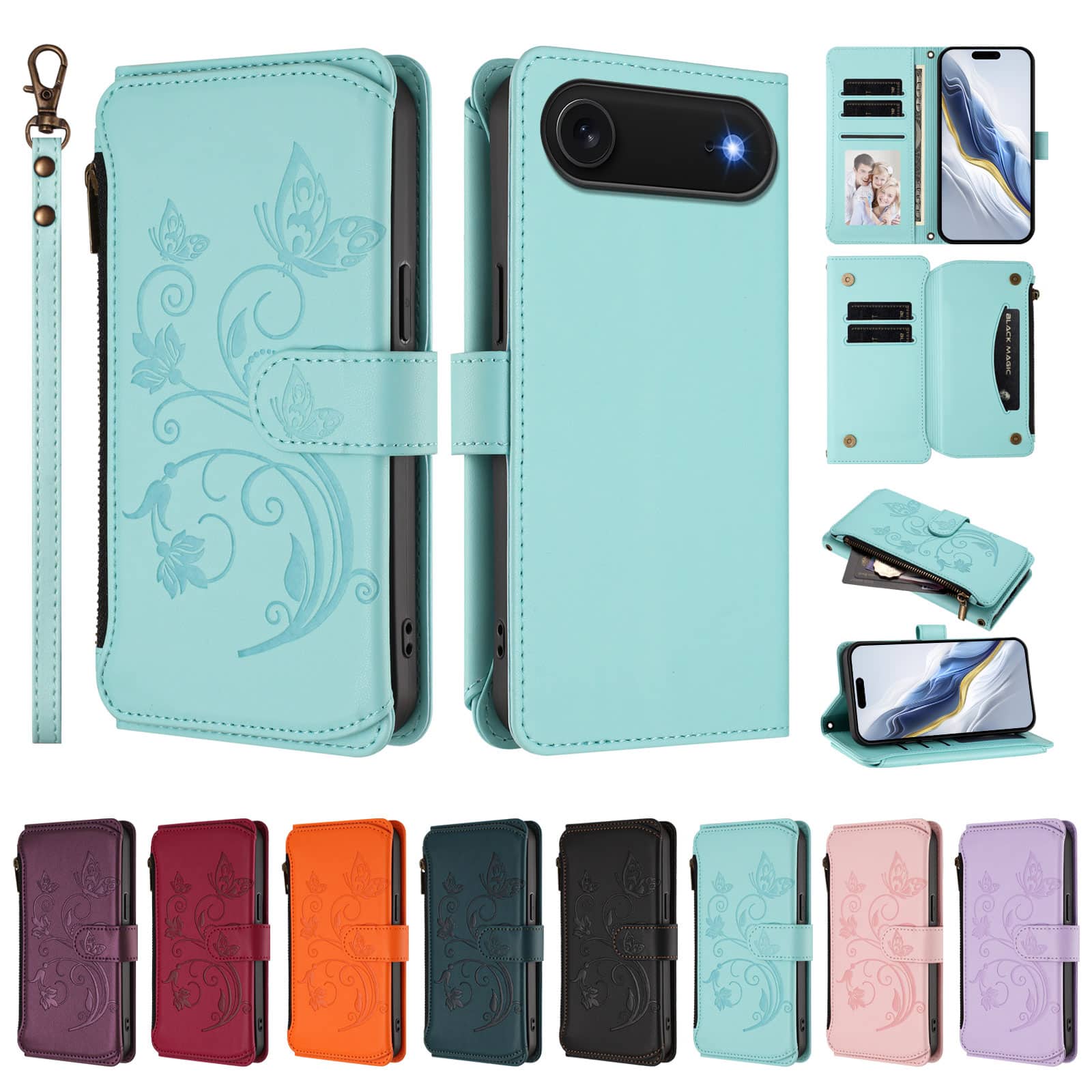 Dteck - Crossbody Wallet Case for Apple iPhone Air,Embossed Butterfly Flower Folio Faux Leather Cover with Zipper Pocket + Strap - Green price history on PriceWatchPro