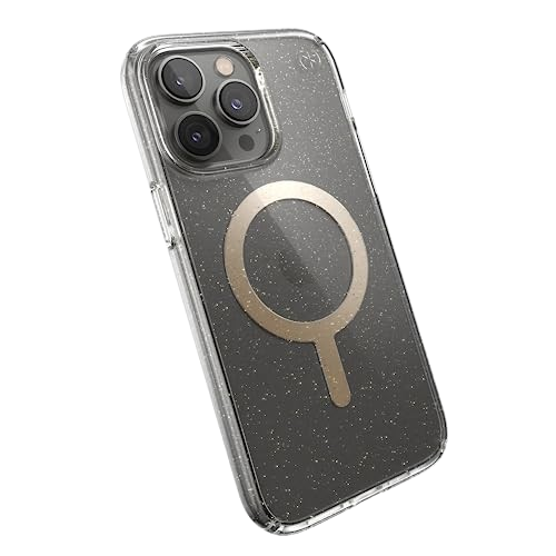 Speck - Presidio Perfect-Clear with Glitter MagSafe Case - iPhone 14 Pro Max - Clear/Gold Glitter