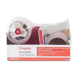 Staples - Extra Wide Packing Tape with Dispenser, 2.83" x 54.6 yds., Clear, 2/Pack - Gray/Silver