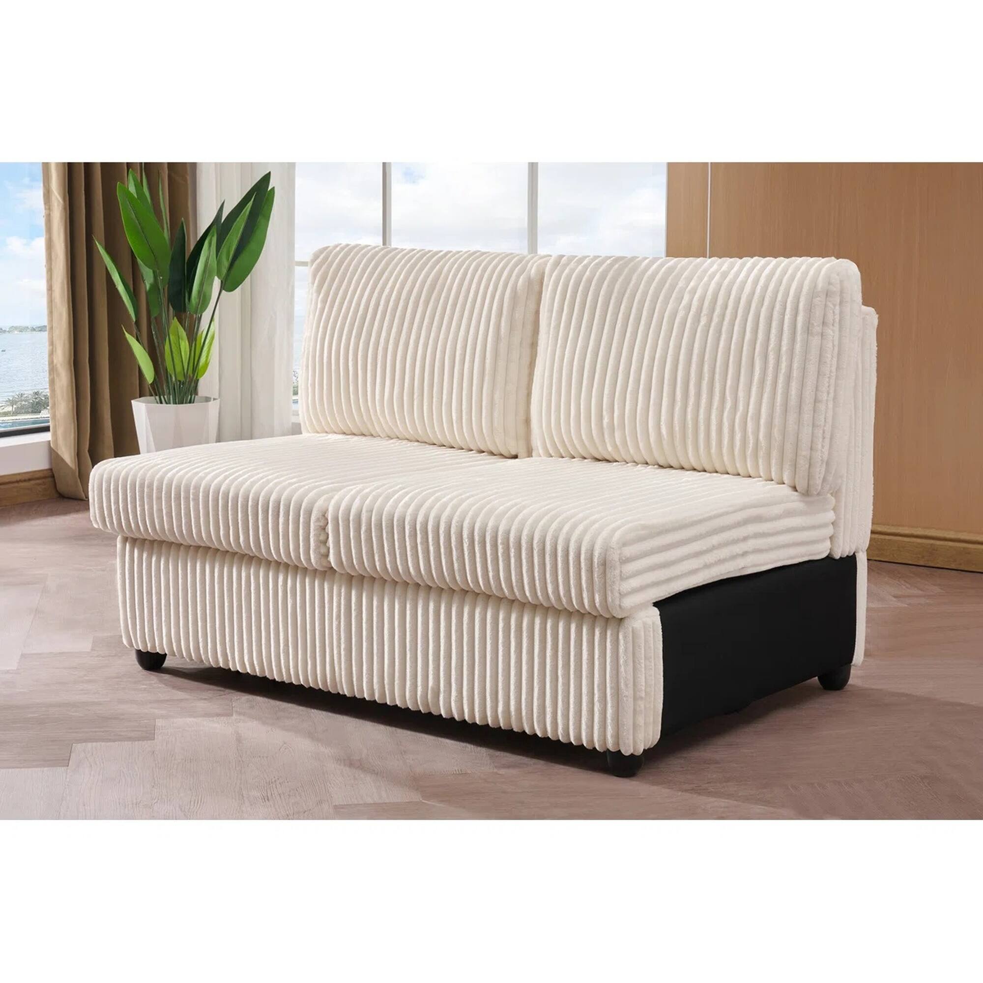Left. Yardgrace - 6-Seater Modular U-Shaped Sectional Sofa – Extra Large Corduroy with Double Chaises - Beige.