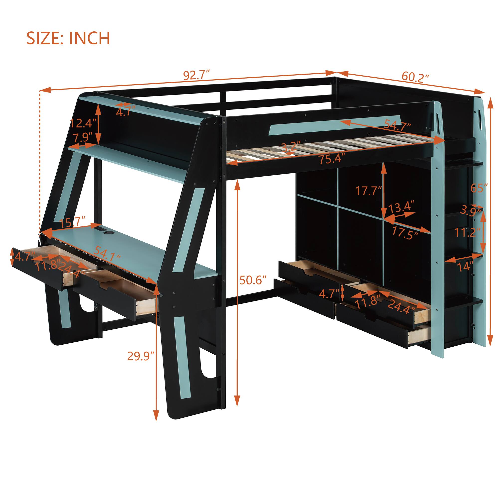 SIZE: INCH

92.7"  
60.2"  
12.4"  
7.9"  
4.7"  
3.2"  
75.4"  
54.7"  
15.7"  
4.7"  
54.1"  
11.824"  
50.6"  
17.7"  
13.4"  
17.5"  
4.7"  
11.8"  
24.4"  
65"  
3.9m  
11.2"  
14"  
29.9"